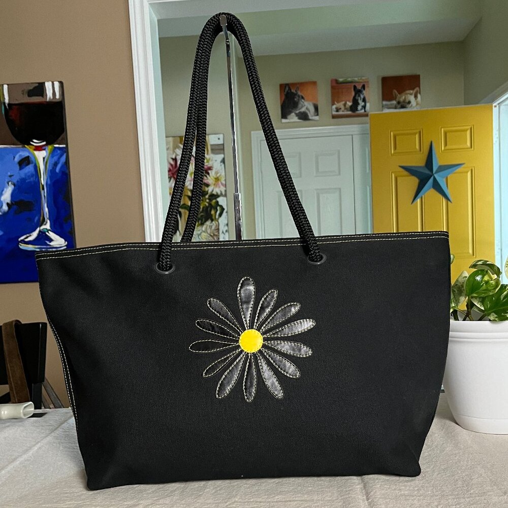 Black/Yellow Daisy Large Tote by Nautilos - Authentic